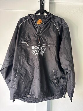 Roush Racing Windbreaker Jacket XL Black Packable Pullover Hooded NASCAR